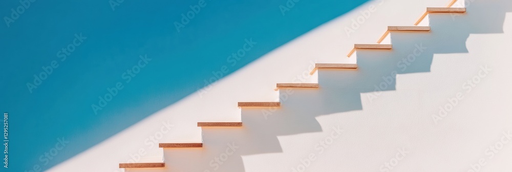 Poster minimalist architectural ascent floating wooden staircase reimagining spatial geometry with modernis