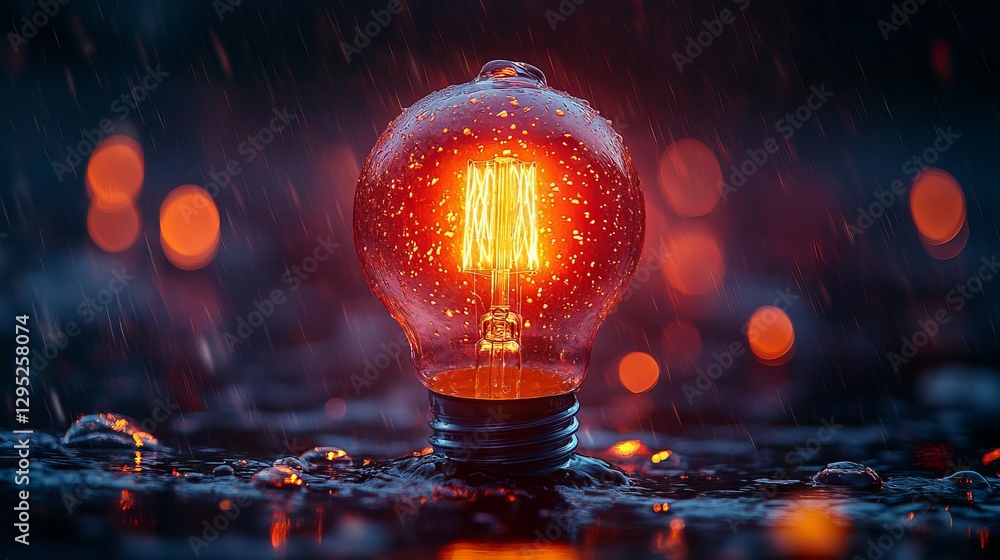 Poster glowing light bulb representing bright idea and creative thinking with dynamic conceptual elements, 
