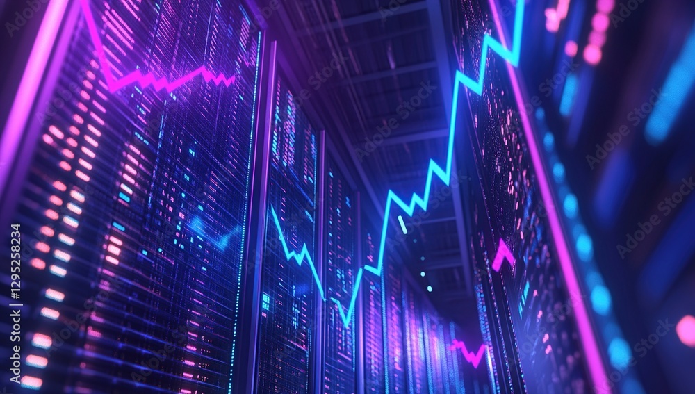 Poster abstract neon graph data visualization in a futuristic data center