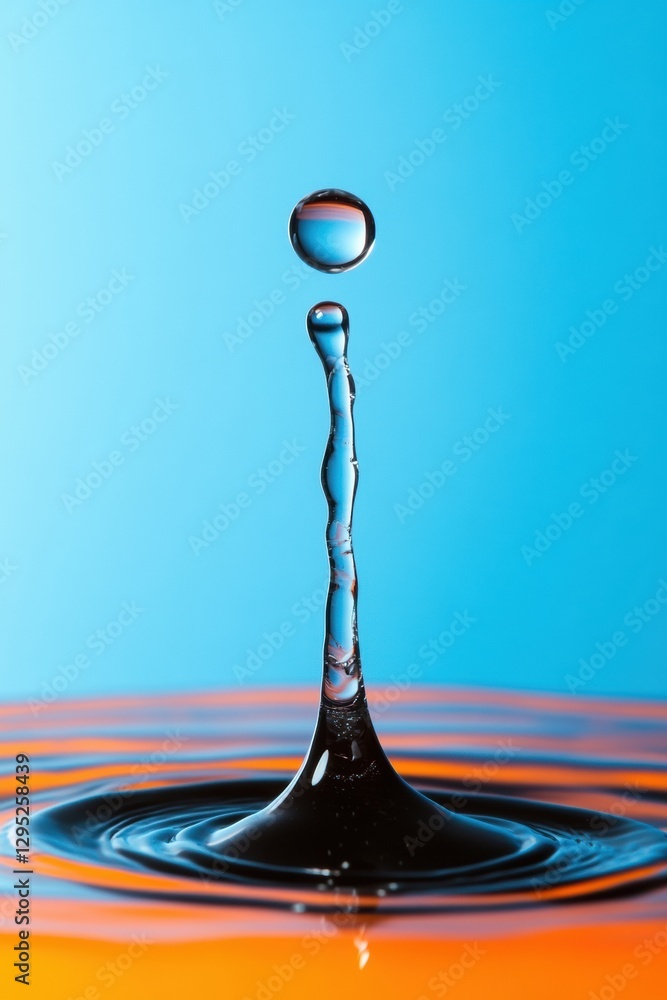 Poster liquid dynamics high-speed macro revealing elegant water droplet collision with vibrant gradient bac