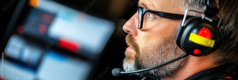 Poster AI-Powered Crisis Management Hyper-Focused Emergency Response Professional in Dynamic Tech-Driven Communication Hub with Cutting-Edge Monitoring Systems