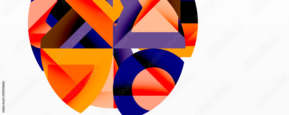 Aufkleber abstract geometric composition with interlocking circular and angular shapes, featuring smooth gradi