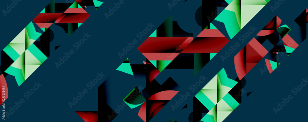 Poster Abstract geometric composition with interlocking circular and angular shapes, featuring smooth gradients and sharp contrasts on a white background