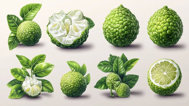 fresh bergamot isolated on transparent background catoon style