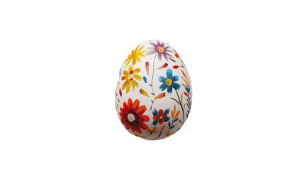 Easter egg decorated with colorful flowers on transparent background