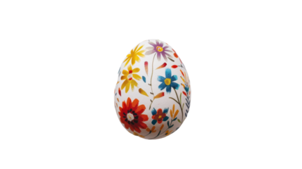 Easter egg decorated with colorful flowers on transparent background