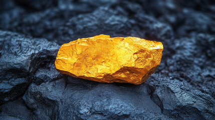 Close-up texture of a gold ore lump from a gold mine symbolizing wealth value and natural resources with modern aesthetic background
