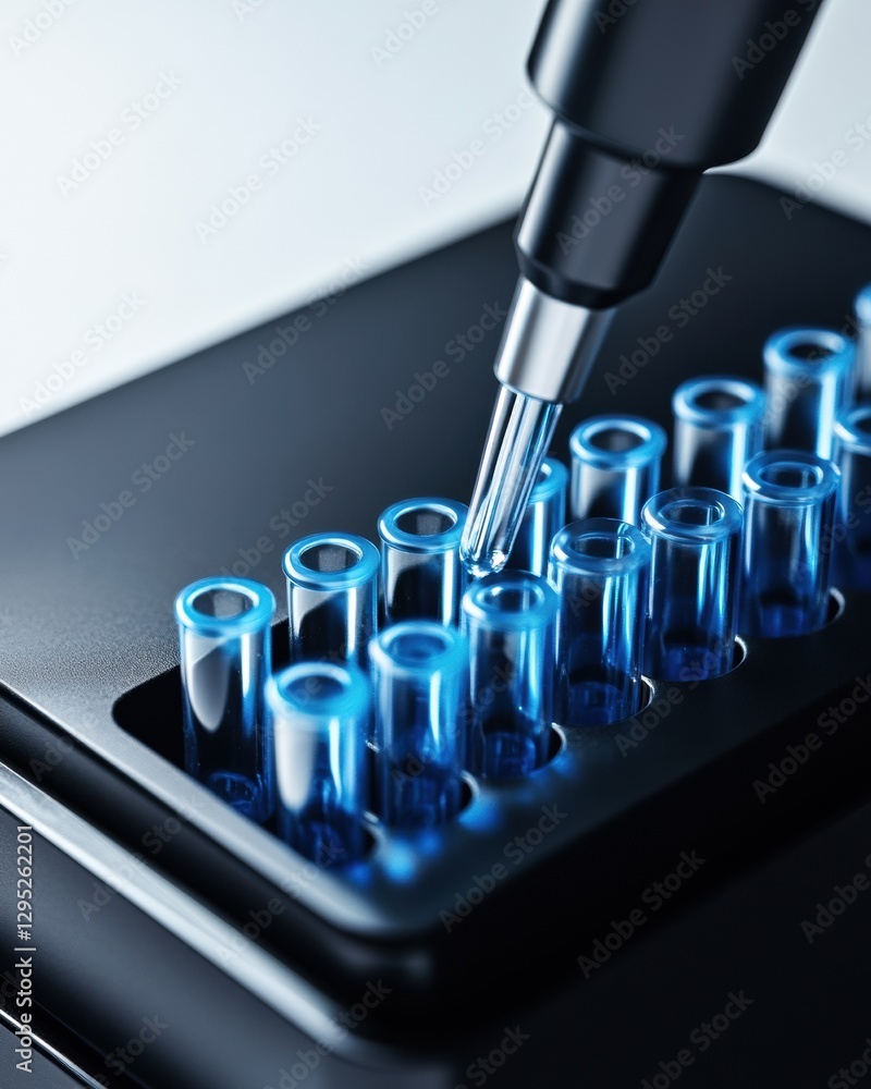 Aufkleber minimalist precision high-tech pipetting system in sleek laboratory setting - advanced medical resea