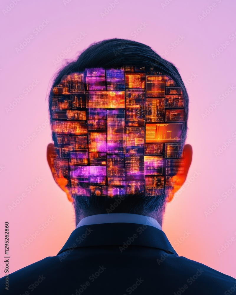 Poster Futuristic Cybersecurity Visualization Digital Security Metrics on Multi-Screen Workspace in Neon Glow - Corporate Tech Strategy and Cyber Defense Innovation for Modern Enterprises
