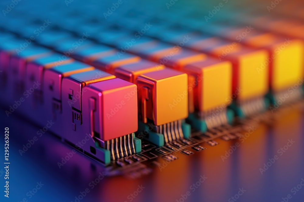 Aufkleber Vibrant Cable Network Array Gradient-Hued Connectors in High-Tech Data Center - Advanced Infrastructure Design for Scalable Enterprise Solutions and Modern Data Management