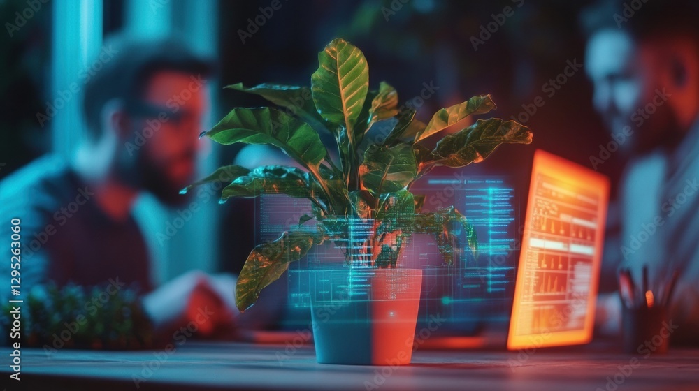 Fototapete Dynamic Workspace Modern Cybersecurity Hub with IT Experts and Digital Dashboards - Protecting Data Privacy in Tech-Driven Environments with Real-Time Analysis