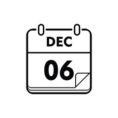 calender icon, 06 december icon with white background