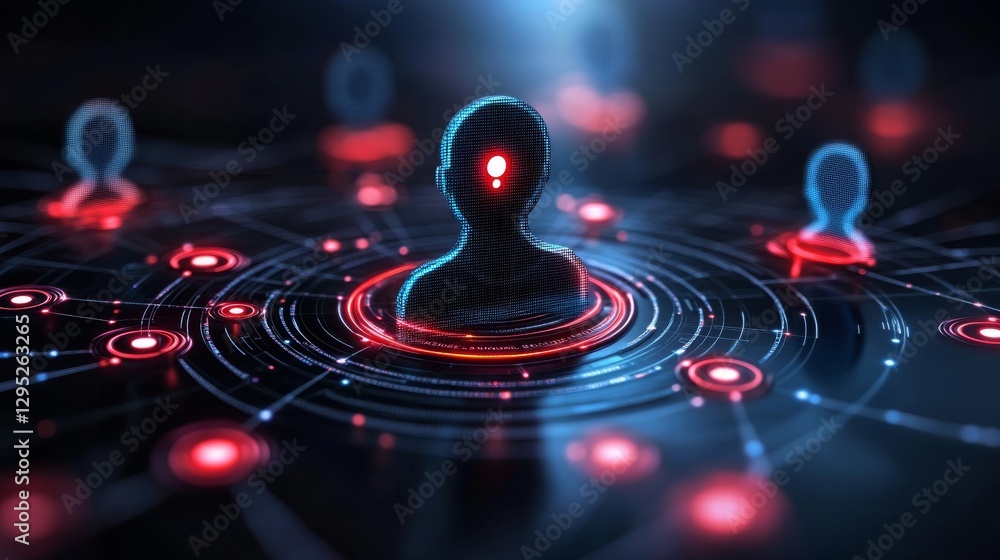 Poster glowing red light on advanced computer chip, symbol of technology and innovation in a dark, abstract