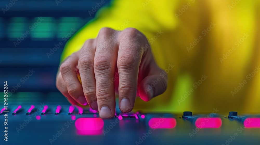 Aufkleber Vibrant Tech Aesthetics Interactive Control Panel with Neon Touch Interface - Advanced IT Innovation for Dynamic Audio Engineering and Modern Media Productions