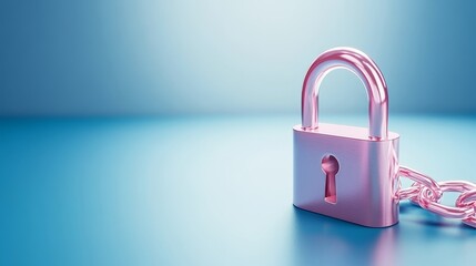 Fototapeta premium Pink padlock on blue, symbolizing data security, access control and privacy protection in digital age