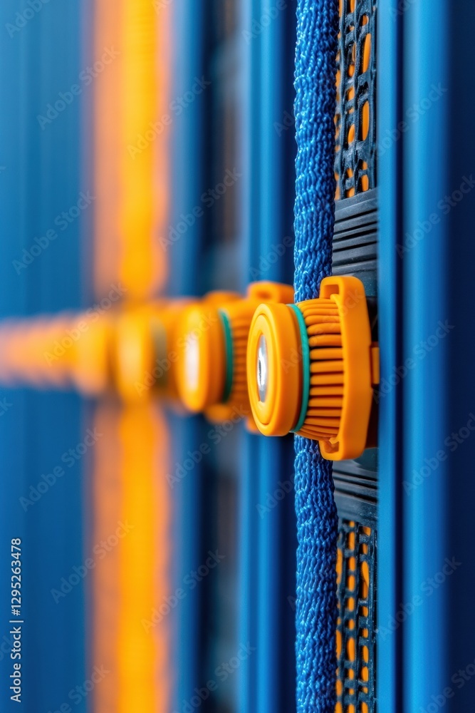 Aufkleber Vibrant Modular Server Panel Blue and Orange Connections in Data Center - Tech Efficiency and Networking Infrastructure for Modern IT Maintenance