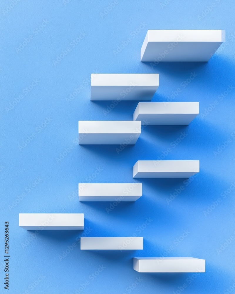 Poster minimalist storage design modular white shelves on blue wall - innovative organizational display for