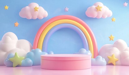 Pastel rainbow podium backdrop for product display
