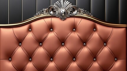 Luxurious Copper Leather Headboard with Ornate Gold and Silver Accents