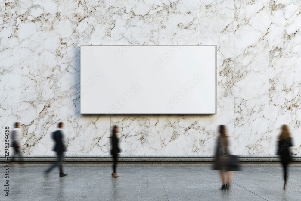 Poster minimalist corporate display pristine white marble wall with blank billboard for dynamic marketing i