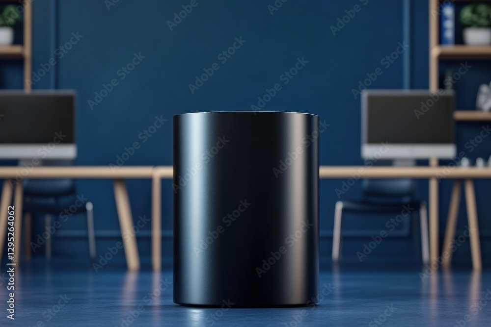 Poster minimalist office innovation matte black cylindrical podium in sleek metallic finish - enhancing pro