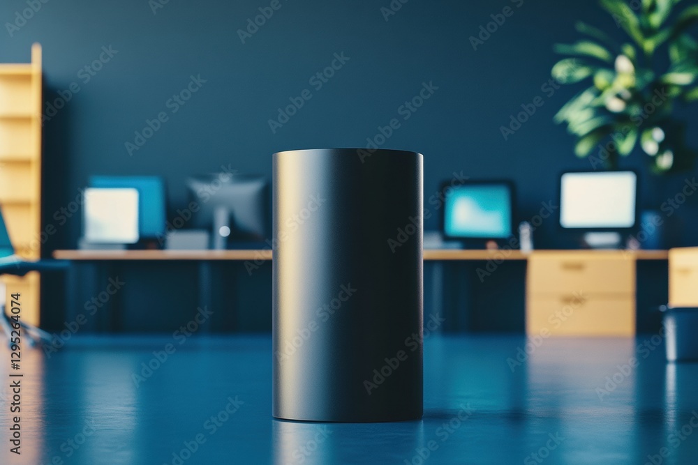 Poster stylish tech podium in sleek matte black metal modern office display for innovative corporate settin