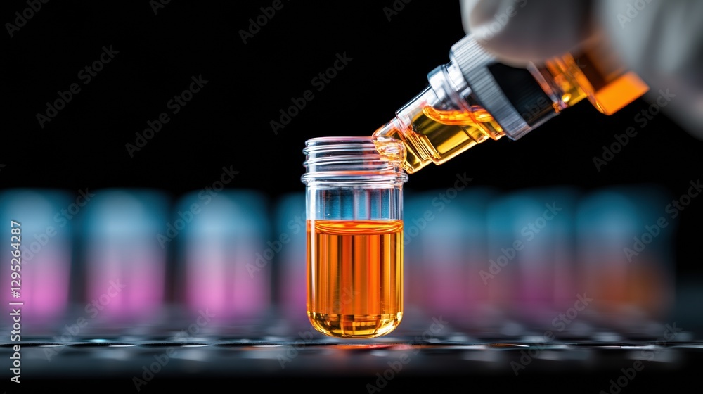 Poster Vibrant Scientific Visualization Advanced Liquid Culture in Glass Vial - Precision Lab Tools and Digital Microscopy for Biotech Innovation and Research Documentation