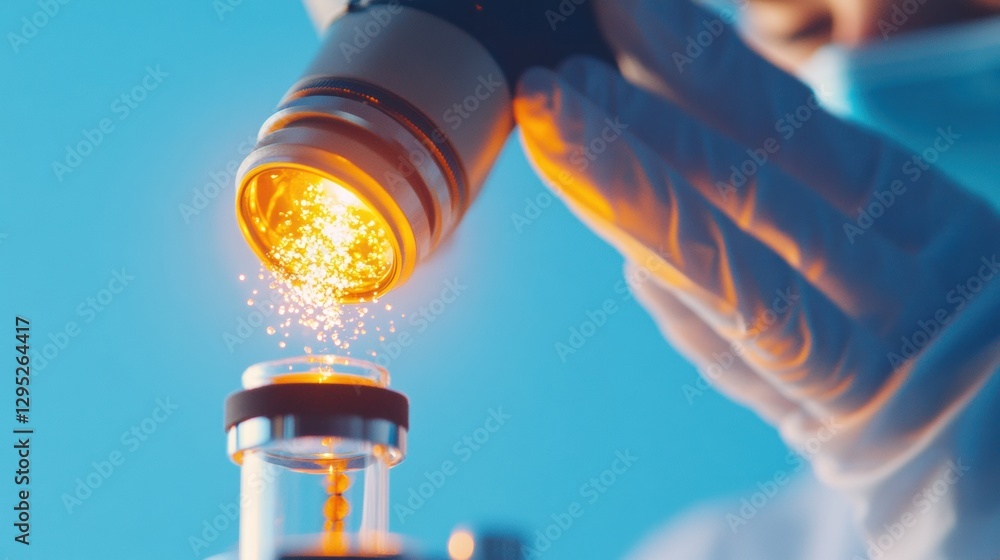 Poster futuristic biotech visualization advanced microscopy and precision lab tools in modern clinical rese