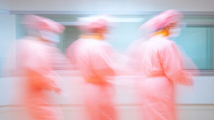 Dynamic Healthcare Movement Motion Blur Capturing Medical Staff in Modern Hospital - Innovative Health Solutions and Operational Efficiency Showcasing Urgency and Commitment