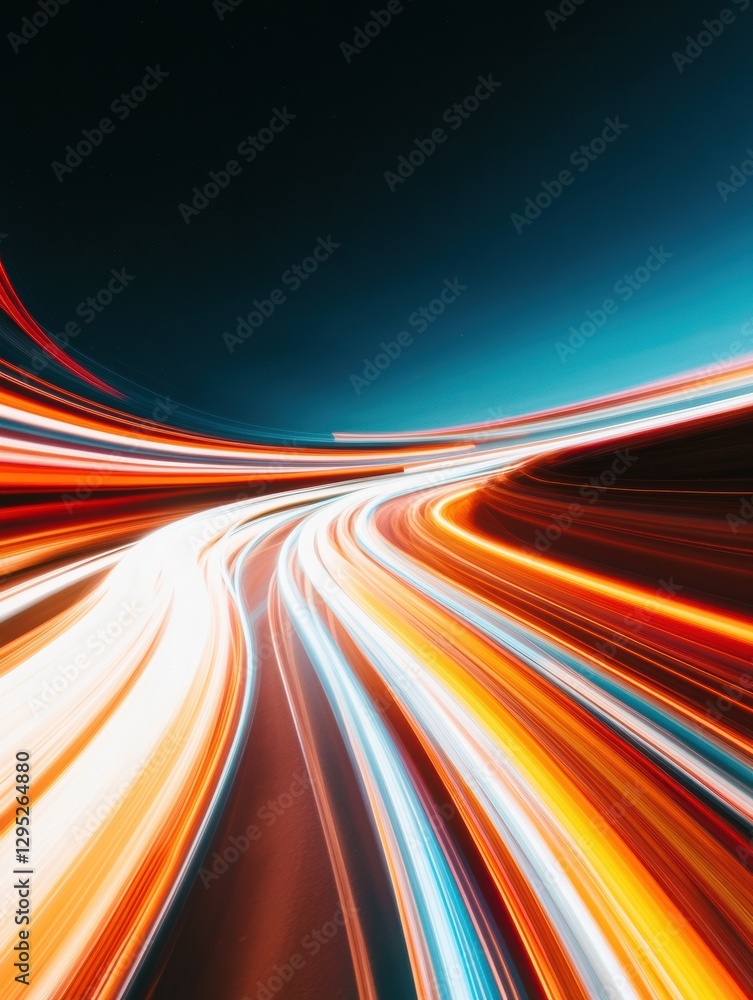 Poster modern sci-fi visual dynamic light streaks create hyperspace illusion for futuristic entertainment, 