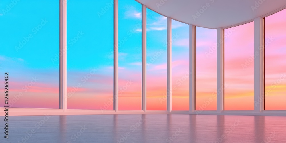 Aufkleber pastel skyline reflection expansive glass panels and curved architecture - modern design content and