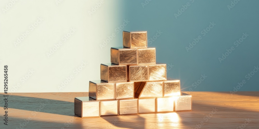 Aufkleber Minimalist Wooden Block Pyramid Sunlit Design with Reflective Blocks for Innovative Learning Environments - Enhancing Strategic Thinking and Developmental Skills in Modern Classrooms