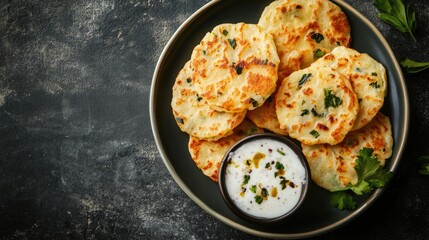 Delicious Savory Indian Pancakes Served with Yogurt Dip
