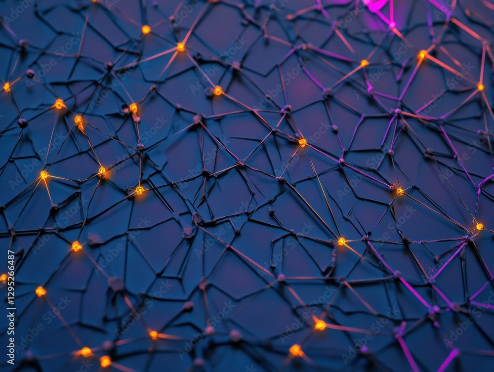 Aufkleber Vibrant Digital Blockchain Network Neon Light Chain Links on Textured Surface - Cutting-edge Tech Visualization for Innovative Business Security Solutions