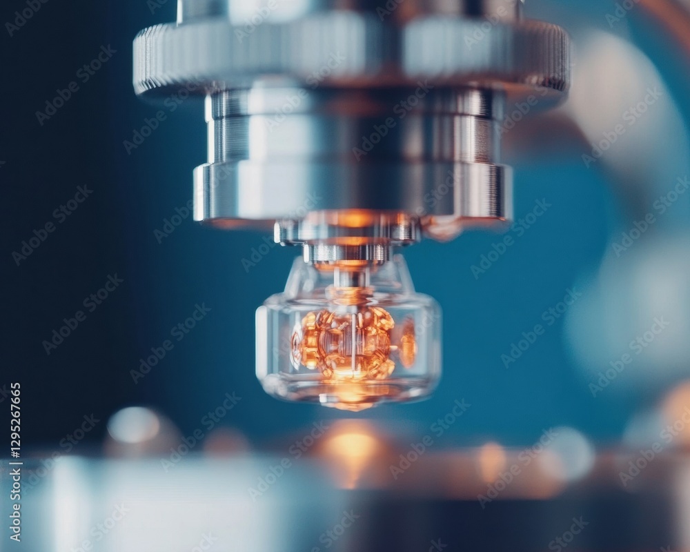 Poster Futuristic Analytical Instrumentation Precision Metal and Glass Sensor Array in Vibrant Labs - Elevating Scientific Measurement Accuracy and Data Analytics