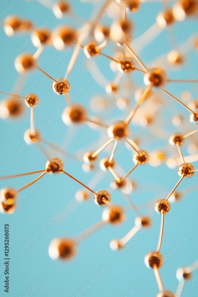 Aufkleber Modern Network Visualization Art Bronze Node Mesh On Sky Blue Canvas - Blockchain Data Integrity for Fintech and Cybersecurity Solutions
