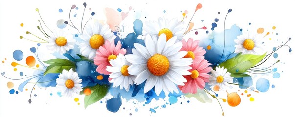 Watercolor Daisies and Floral Splashes