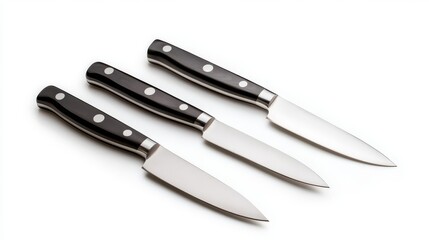 Fototapeta premium Three paring knives on white background
