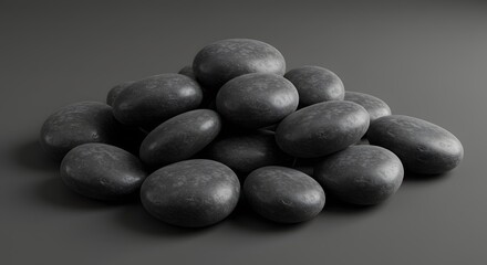 Pile of Smooth Black Stones on a Dark Background Studio Shot