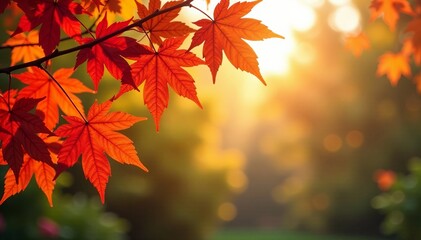 Beautiful fall backdrop of colorful maple leaves in sunlight, autumn, vibrant