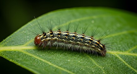 Macro Shot of a Colorful Caterpillar on a Leaf in Vibrant Detail