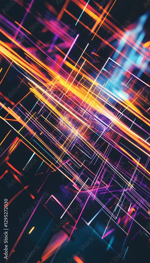 Poster abstract digital art features illuminated lines and geometric shapes