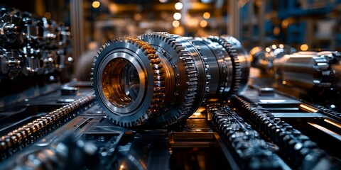 Fototapeta premium Industrial gears rotating in modern factory production line