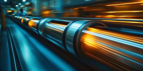 Industrial rollers rotating at high speed in production line