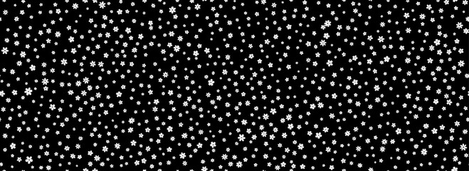 Tiny white flower seamless pattern. Monochrome ditsy repeated pattern. Floral background for textile print, fabric swatch, dress ornament, clothes design ornament. Cute romantic wallpaper. Vector
