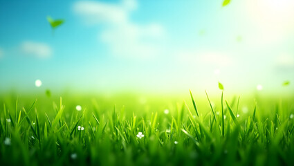 Obraz premium Ultra-Realistic Fresh Grass with Vibrant Sky – 4K Nature Photography