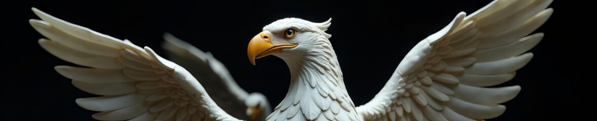 Obraz premium White gold marble eagle sculpture, dark backdrop High detail , rock, wildlife