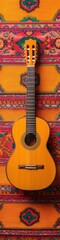 Fototapeta premium Vibrant Cinco de Mayo Celebration Mariachi Guitar with Mexican Textiles - Spring Design and Ethnic Decor for Event Planning and Seasonal Marketing Strategy