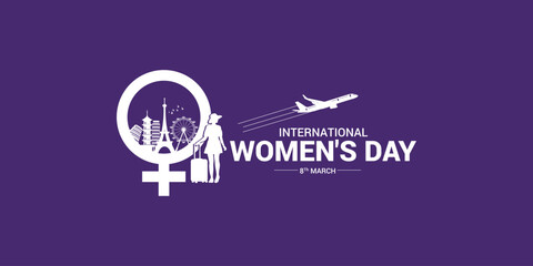 Women's Day Tour Travel Vacation Freedom Trip Adventure Airlines Tourism creative concept design editable vector illustration.