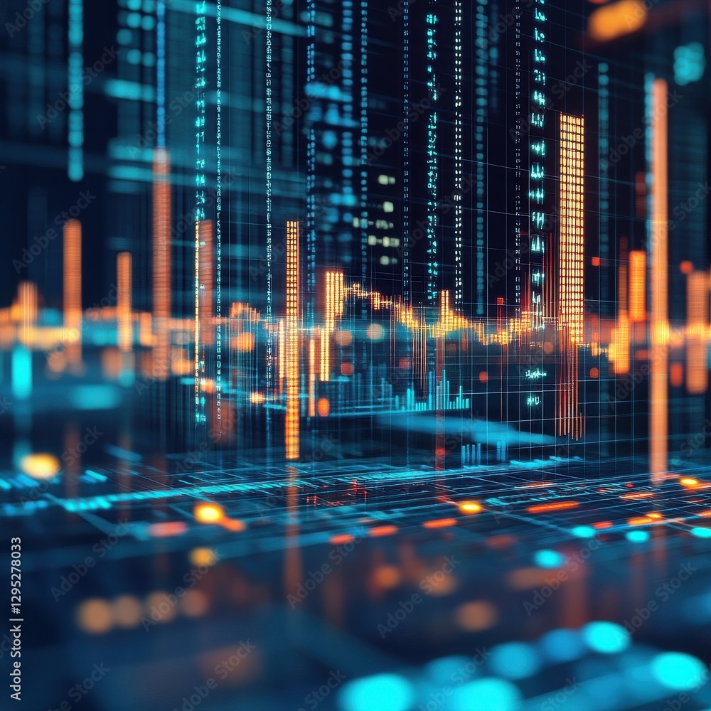 Aufkleber a vibrant digital landscape featuring glowing data streams and analytics, representing modern techno